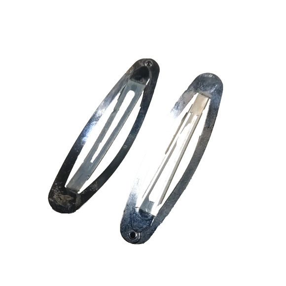 Hair Barrettes Clip Black Oval Set Of 2 Retro Design Goth Metal Enamel Flaw - Picture 4 of 7